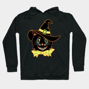 Vintage Halloween Black Cat Witch Hoodie